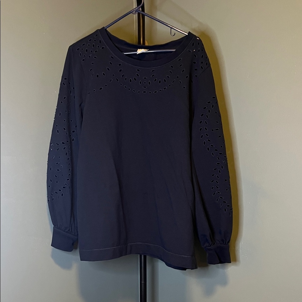 Chico's Navy Long Sleeve Eyelet Top